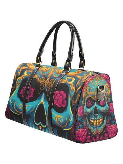 Blue Sugarskull Flowers Travel Bag Left