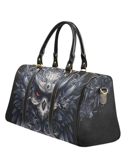 Metallic Owl Dark Art Travel Bag Left