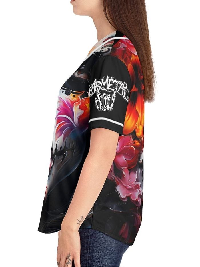 Flower La Catrina Skull Woman Baseball Jersey Left Side