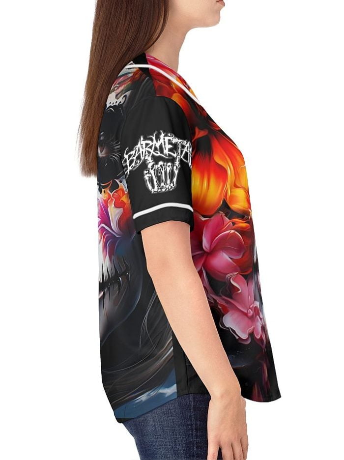 Flower La Catrina Skull Woman Baseball Jersey Right Side