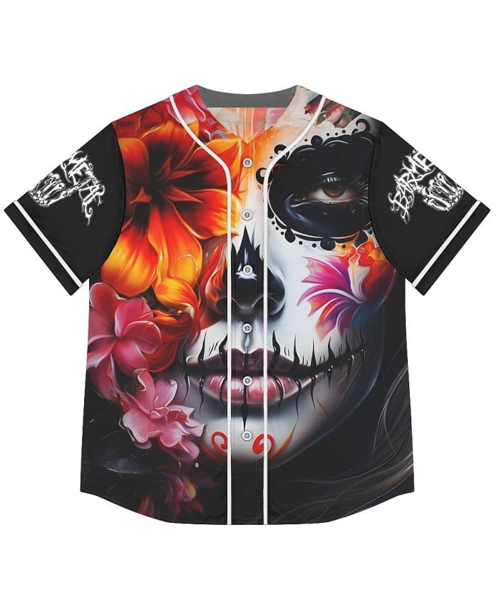 Flower La Catrina Skull Woman Baseball Jersey Frontside