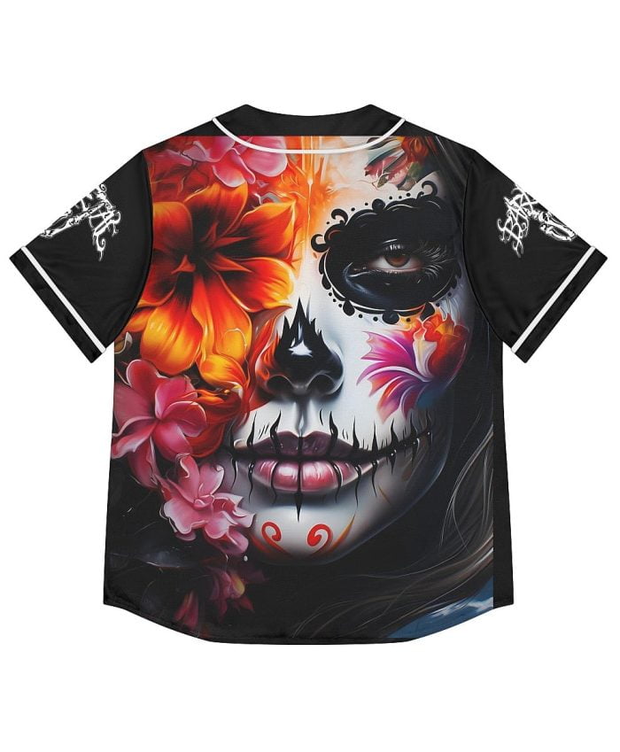 Flower La Catrina Skull Woman Baseball Jersey Backside