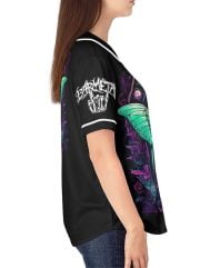 Woman Fantasy Green Butterfly Baseball Jersey on a Model Right Side