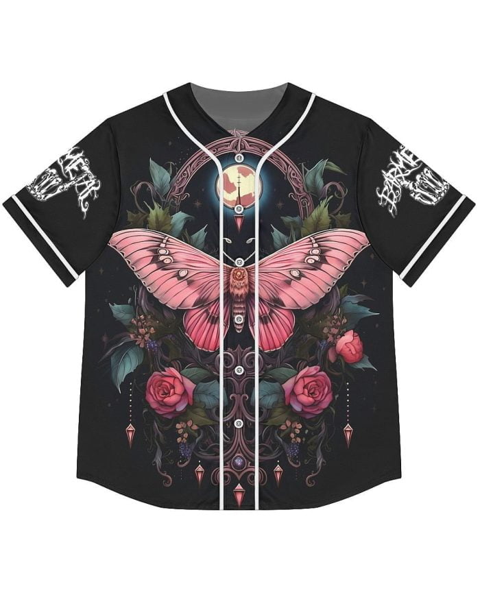 Woman Pink Butterfly Baseball Jersey Front