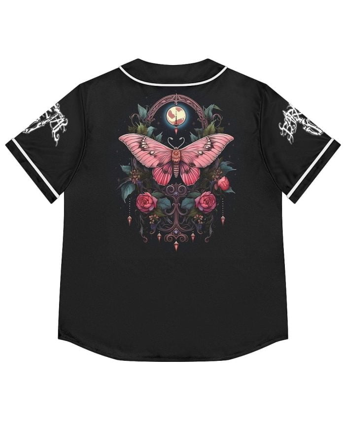 Woman Pink Butterfly Baseball Jersey Back