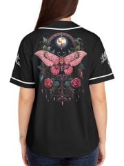 Woman Pink Butterfly Baseball Jersey on a Model Back