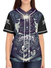 Woman La Catrina Mexican Art Baseball Jersey on a Model Front