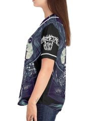 Woman La Catrina Mexican Art Baseball Jersey on a Model Left Side