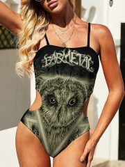 Swimwear Neon Lights Owl Swimsuit on a Model Front