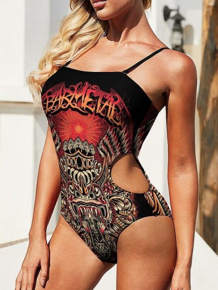 Swimwear Balinese Art Dragon Swimsuit on a Model Side