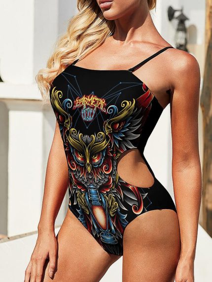 Swimwear Geometric Owl Swimsuit on a Model Front