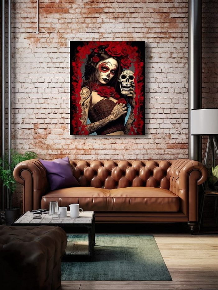 Red La Catrina Skull Canvas Living Room