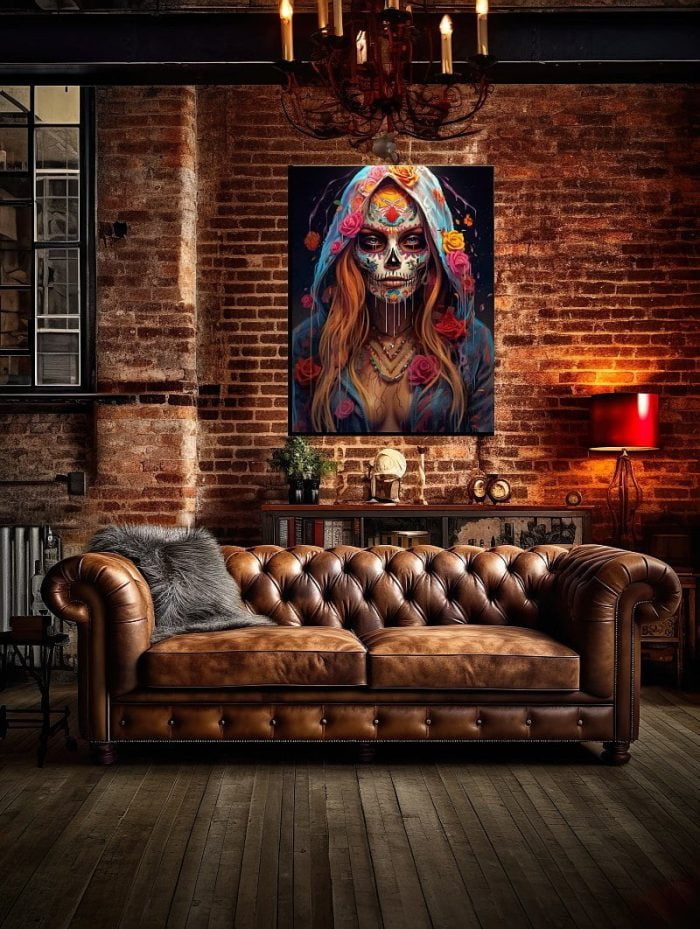 Canvas La Catrina Drip Art Living Room