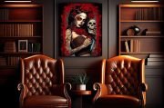 Red La Catrina Skull Canvas Smoker Lounge