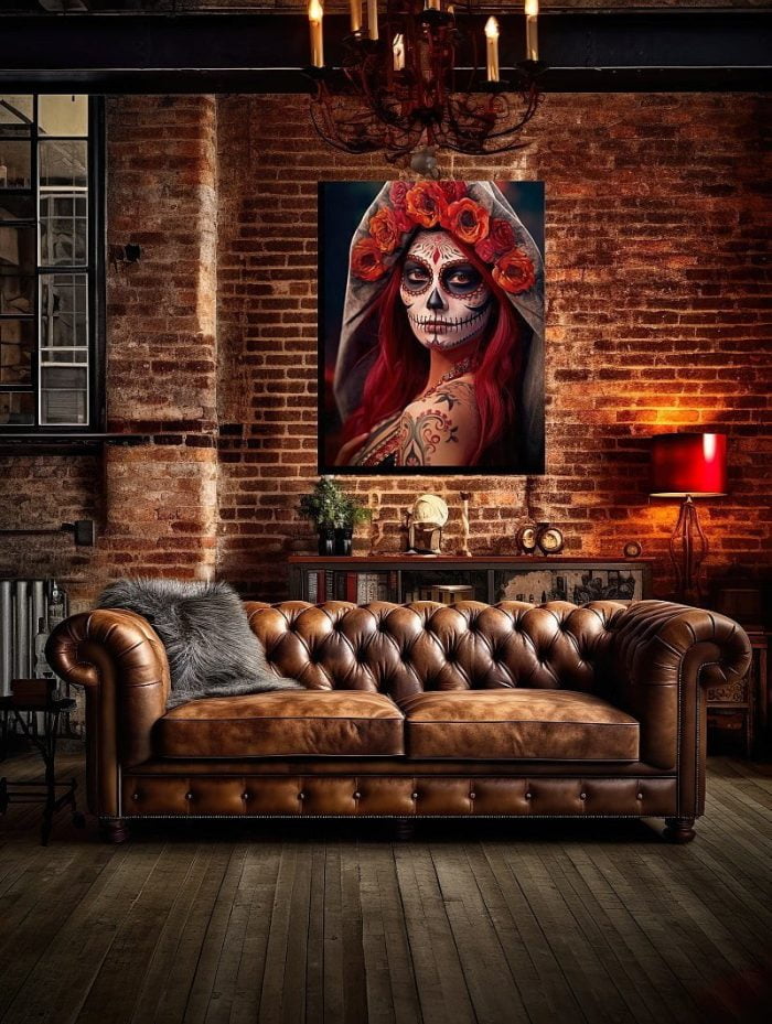 Canvas La Catrina with Roses Dia de Los Muertos Living Room