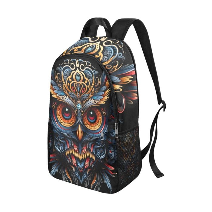 Blue Owl Skull Tattoo Art Backpack Side