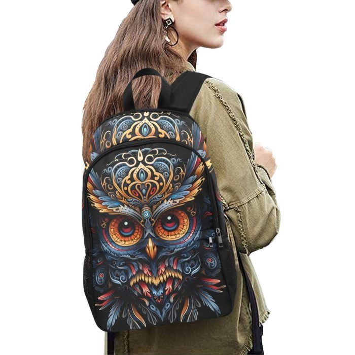 Blue Owl Skull Tattoo Art Backpack Women