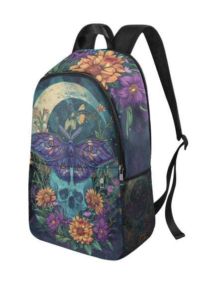 Backpack Butterfly Skull Flower, Skull and Butterfly Tattoo Art Backpack Side