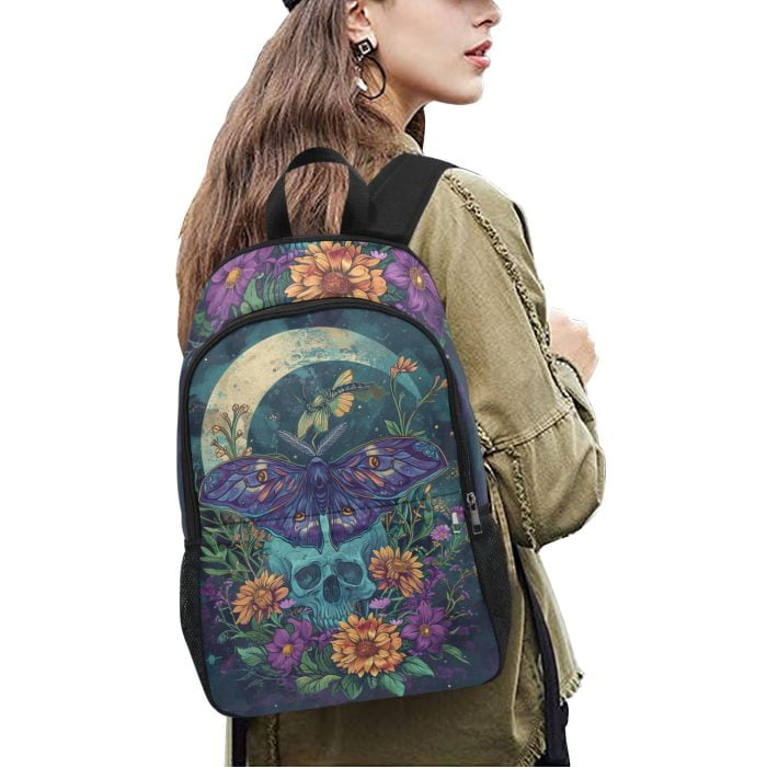 Flower, Skull and Butterfly Tattoo Art Backpack Women