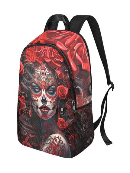 Roses La Catrina Dia De Los Muertos Tattoo Art Backpack Side