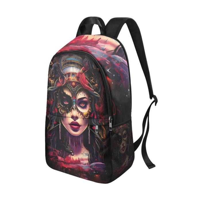 Futuristic La Catrina Tattoo Art Backpack Side