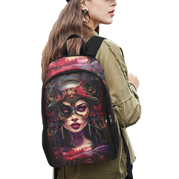 Futuristic La Catrina Tattoo Art Backpack Women