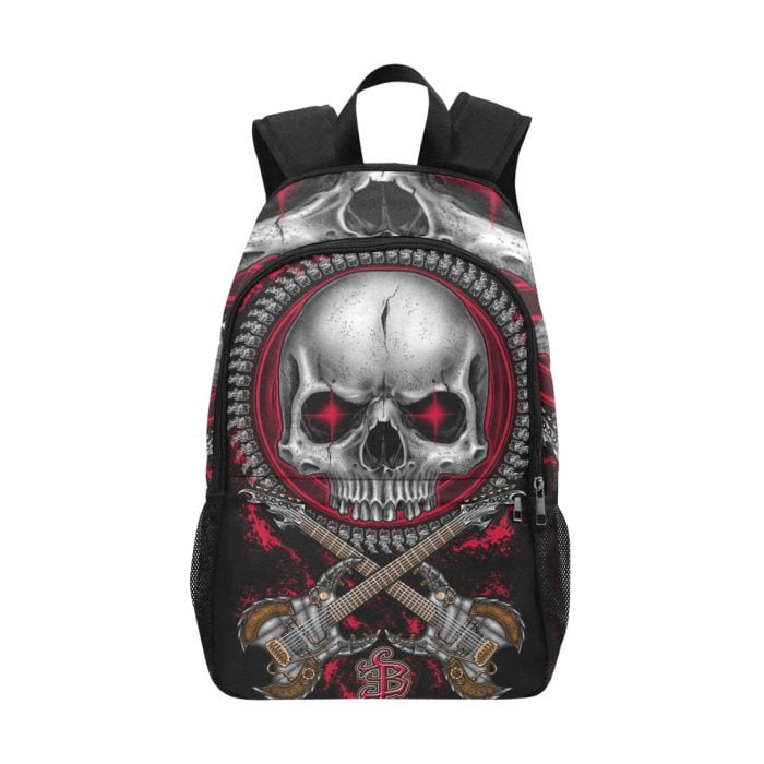 Skull Chainsaw Steampunk Tattoo Art Backpack Metal Front