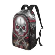 Skull Chainsaw Steampunk Tattoo Art Backpack Metal Side