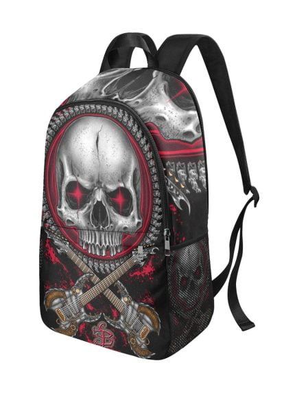 Skull Chainsaw Steampunk Tattoo Art Backpack Metal Side