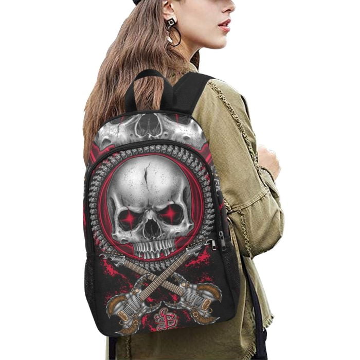 Skull Chainsaw Steampunk Tattoo Art Backpack Metal Woman