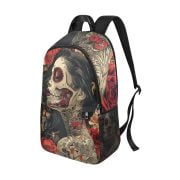 Red La Catrina Tattoo Art Backpack Side