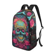 Blue Sugarskull Flowers Tattoo Art Backpack Side