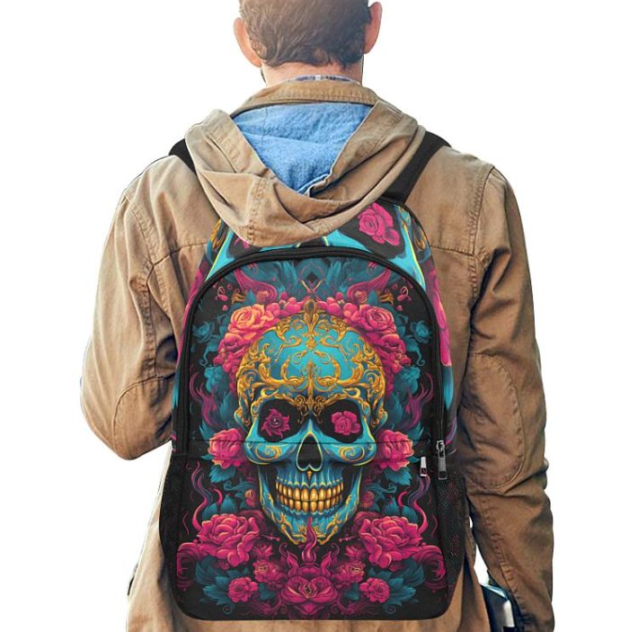 Blue Sugarskull Flowers Tattoo Art Backpack