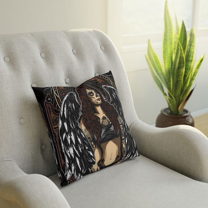 Angel La Catrina Dia de Los Muertos Tattooed Girl Pillow Chair