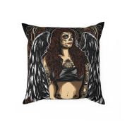 Angel La Catrina Dia de Los Muertos Tattooed Girl Pillow Front