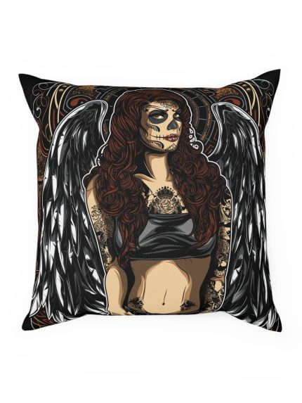 Angel La Catrina Dia de Los Muertos Tattooed Girl Pillow Front