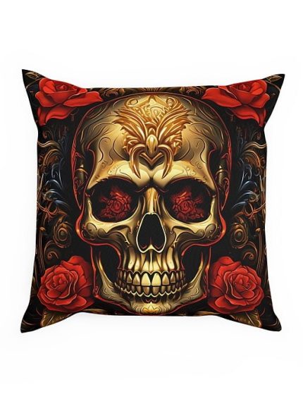 Pillow Gold Skull Roses Front