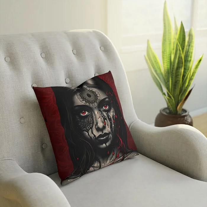 Pillow Dark Art Mandala Woman Chair