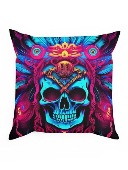 Pillow Neon Lights Native Skull Front