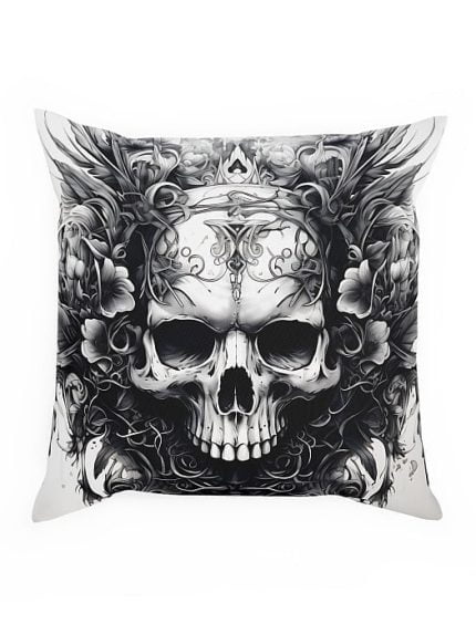 PIllow Skull Flowers Tattoo Art Front