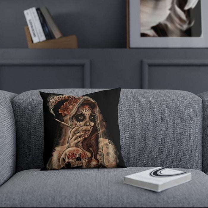 Smoking Cigar Lady La Catrina Pillow Living Room