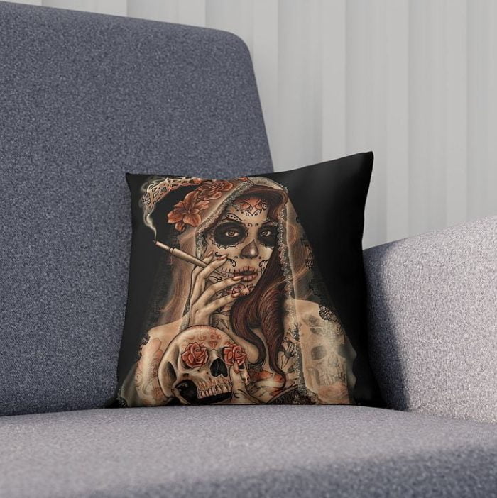 Smoking Cigar Lady La Catrina Pillow Armchair