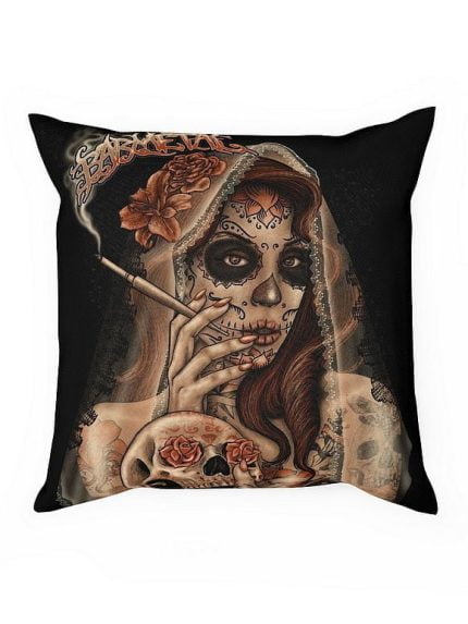 Smoking Cigar Lady La Catrina Pillow Front