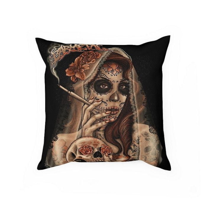 Smoking Cigar Lady La Catrina Pillow Front