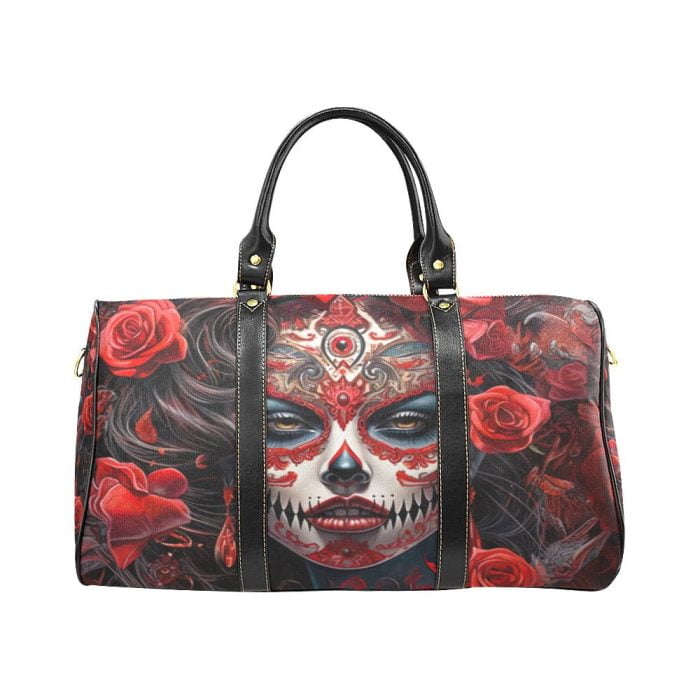 La Catrina Red Roses Day of the Dead Travel Bag Front