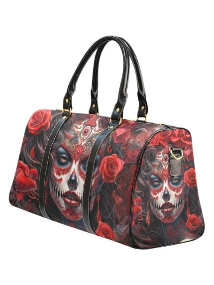 La Catrina Red Roses Day of the Dead Travel Bag Left