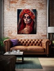 Canvas La Catrina with Roses Dia de Los Muertos Smoker Lounge