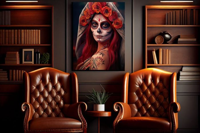 Canvas La Catrina with Roses Dia de Los Muertos Mancave