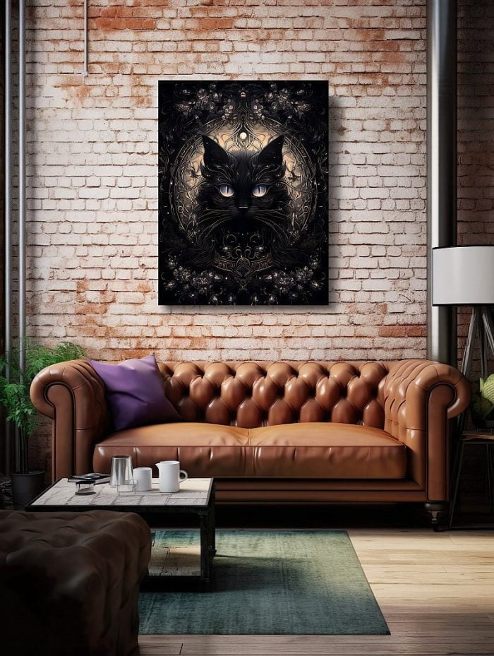 Canvas Fantasy Art Black Cat Living Room