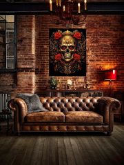 Canvas Fantasy Art Gold Skull Roses Loft